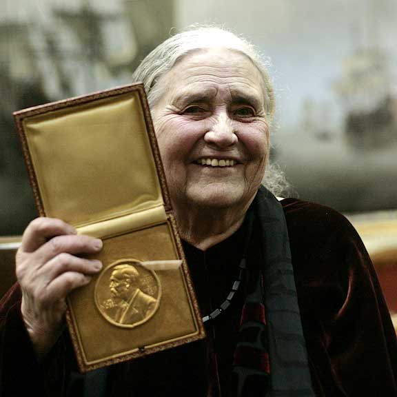 Doris Lessing winning the Nobel prize in literature