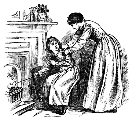 Illustration of Amy burning Jo's book from Little Women by Louisa May Alcott