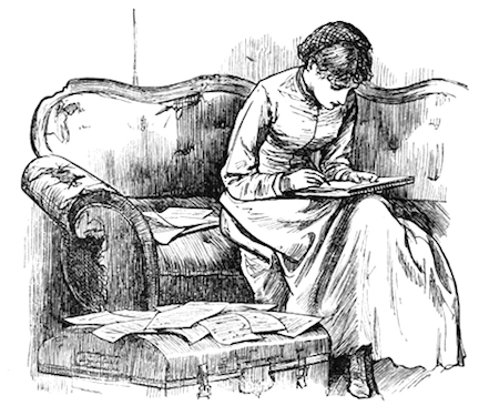 Illustration by Frank T. Merrill of Jo in the garret from Little Women by Louisa May Alcott
