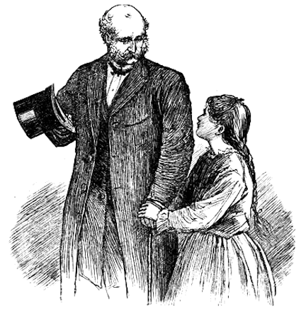 Illustration by Frank T Merrill of Mr. Laurence and Beth from Little Women by Louisa May Alcott