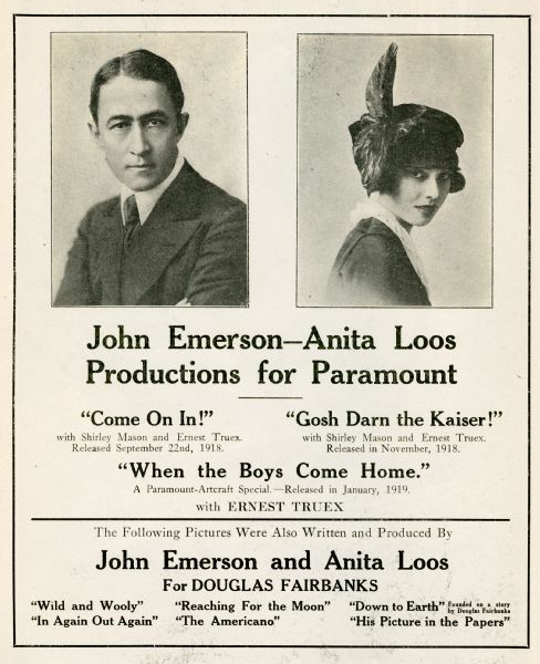 John Emerson and Anita Loos advertisement