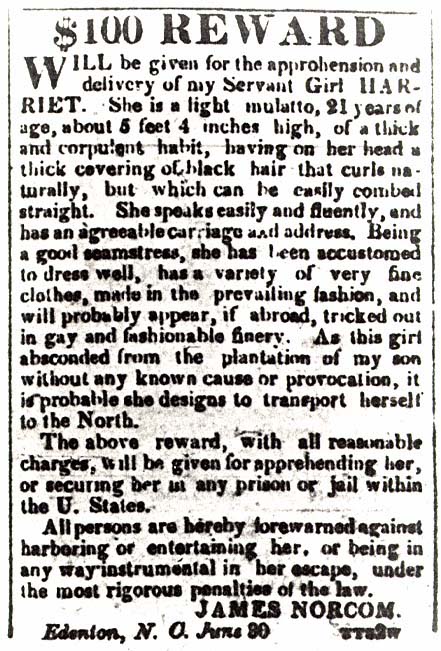 Runaway notice for Harriet Ann Jacobs