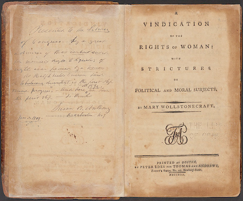 A Vindication of the Rights of Woman by Mary Wollstonecraft, title page