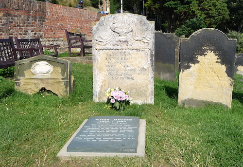 Anne Bronte's grave, Scarborough, with corrective plaque