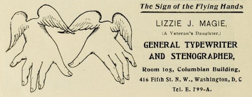 The Sign of the Flying Hands, Lizzie Magie, General Typewriter and Stenographer